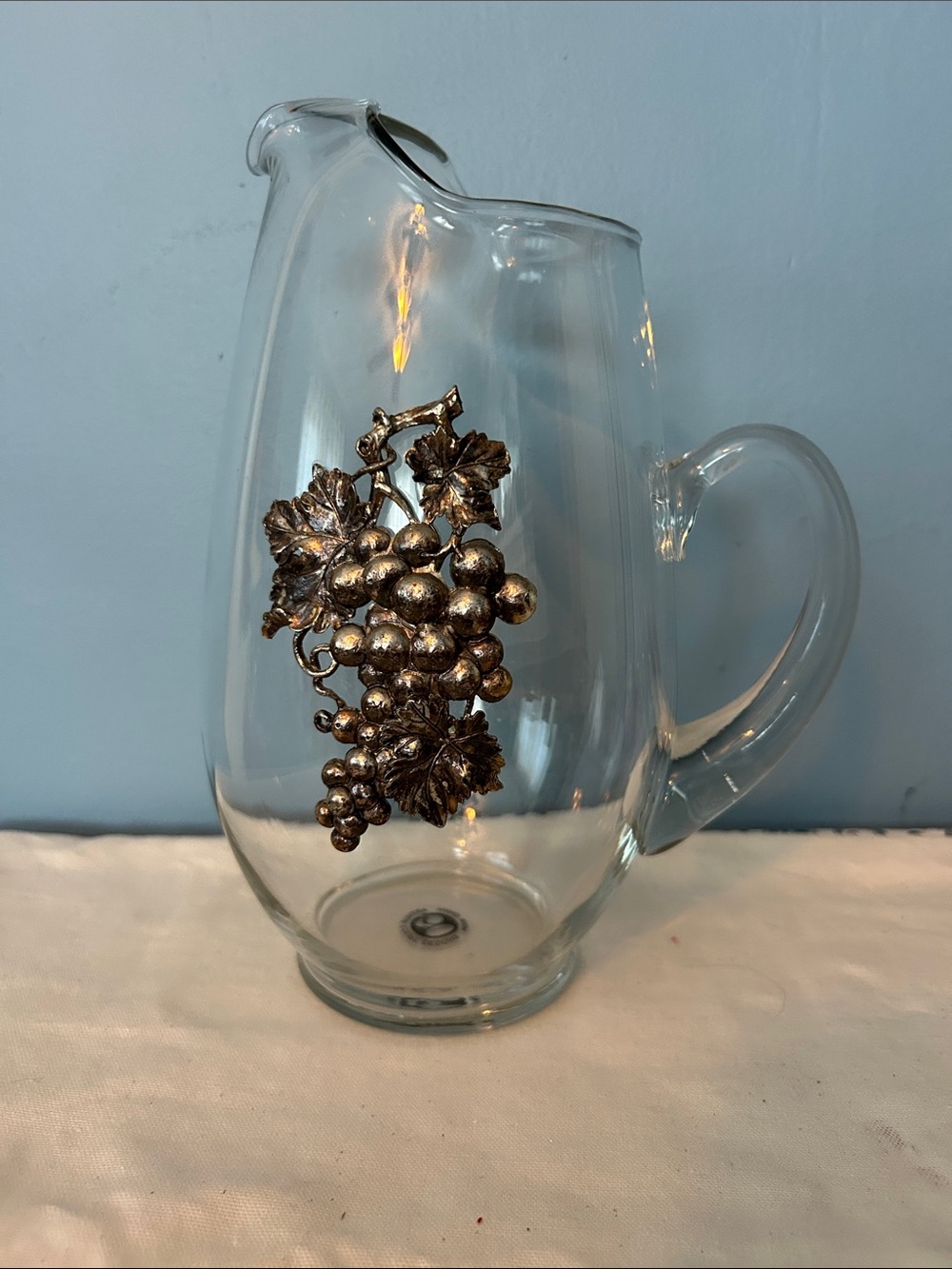 Arthur Court Clear Glass Pitcher with Gold Grape Accent